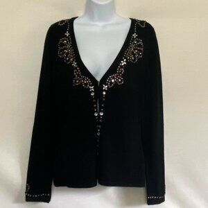DD-70 BCBG MaxAzria NWT Black Beaded & Rhinestone Long Sleeve Cardigan Size M